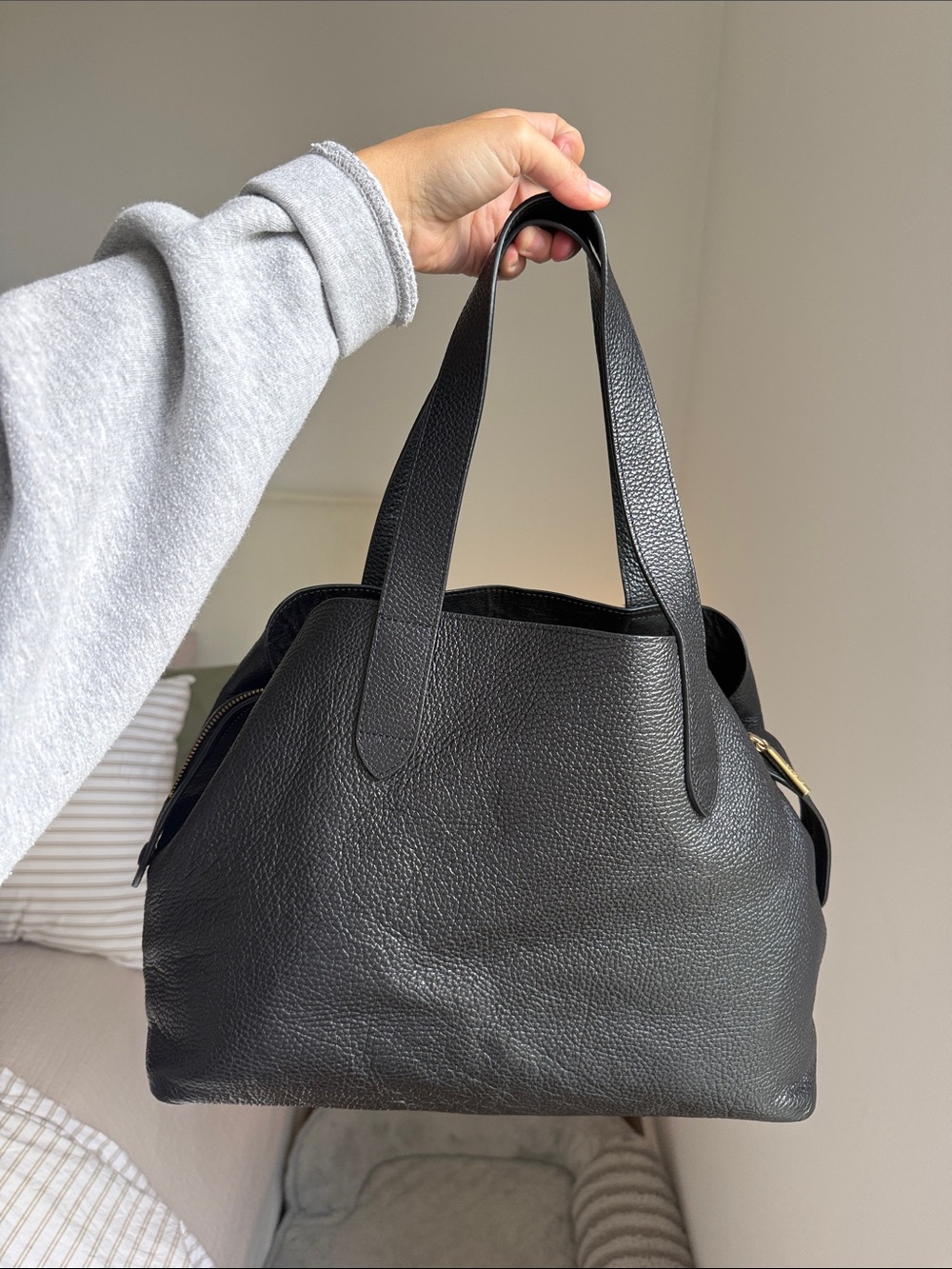 Cuyana Black Pebbled Leather Tote